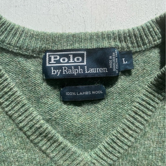 Men's Polo Ralph Lauren Sweatshirt Green Pony L V-Neck Wool Preppy Dad Classic - Picture 2 of 12